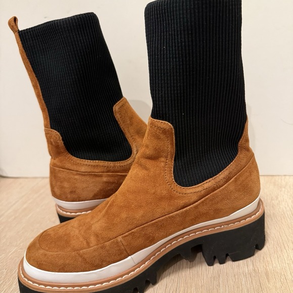 FREE PEOPLE Gee Wawa Ellis Chelsea Boots Lugged Platform Tan Brown Size 37/7 - Picture 6 of 11